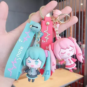 Hatsune Miku Silicone Keychain Kawaii Cartoon Figures Backpack Pendant School Bag Ornament Doll Keychain Toy Children's Gift