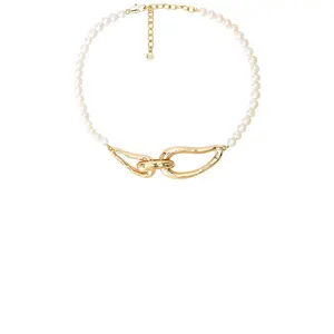 Ettika Molten Muse Pearl Necklace in Clear Crystal & Gold