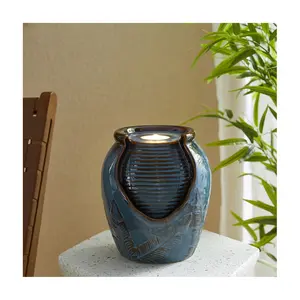 Glitzhome 9" Leaf Textured LED Ceramic Jar Tabletop Fountain