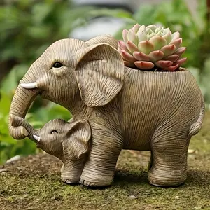 Elephant Resin Planter with Drainage Holes, Indoor/outdoor Garden Decor, Durable Weather-Resistant Material, Animal Theme Home Decoration