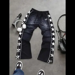 NewMen's Star Print Drawstring Waist Sweatpants, Casual Comfy Regular Fit Jogger Pants for Spring & Fall, Men's Trousers for Daily Wear