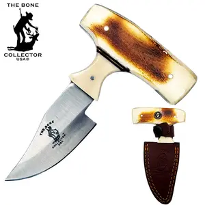 BC 872-BN 5" Bone Collector Burn Bone Short Blade Skinning Knife with Leather Sheath