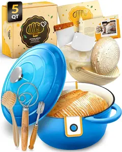 Dutch Oven for Bread Baking - incl. Sourdough Bread-Baking Supplies like Banneton Bread-Proofing Basket - 5QT Enameled Cast Iron Bread-Oven with Lid, Bread-Pan Sour Dough Starter Kit
