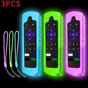 3Pack Glow-in-the-Dark Silicone Remote Cover With Lanyard For Roku TV Remote Control - Universal Silicone Sleeve Case For TCL Hisense, Roku TV Streaming Stick, 4K+/ 4K Voice Remote