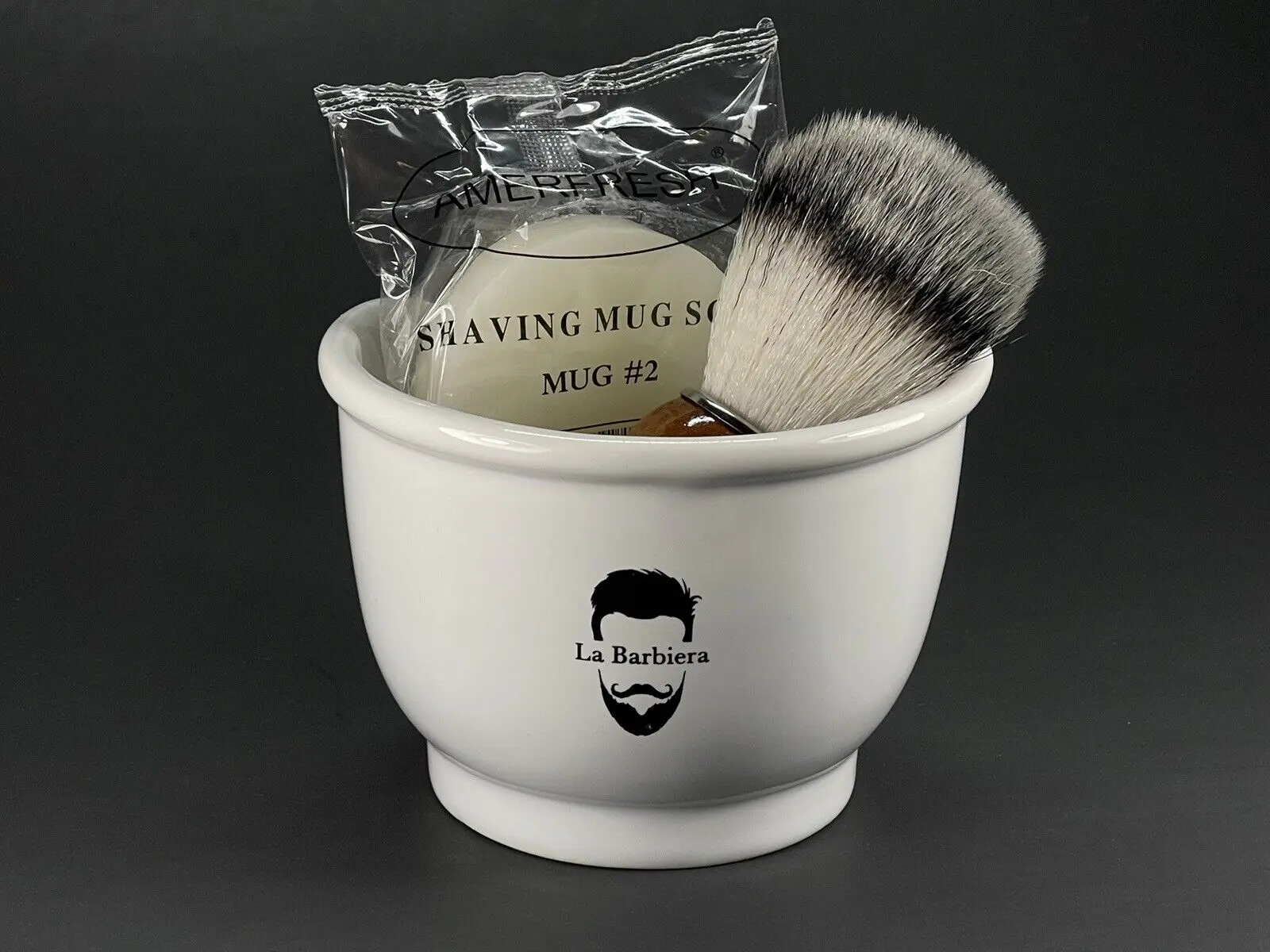 La Barbiera Ceramic Shaving Bowl Mug with Soap Puck & Brush shave Set Classic from England UK Man Gift set wet shaving kit set Aftershave Comfort Cleanser Body Care Cleansing Foam