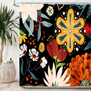 Boho Floral Shower Curtain, Tropical Leaves Fabric Cloth Shower Curtains for Chic Elegant Bathroom Decor, Modern Farmhouse Abstract Colorful Flower Shower Curtain, 72x72 Inch