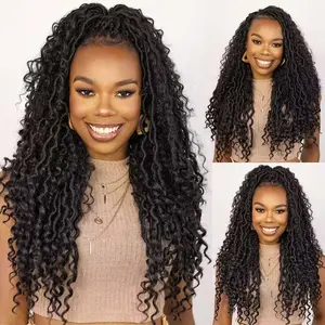 MURAMURA Faux Locs Braided Wigs for Women Goddess Locs Wigs with Baby Hair 18 Inch Full Double Lace Front Crochet Goddess locs Knotless Dreadlock Wig