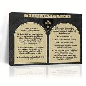 Canvas Hanging Wood Frame Art - Bible and Ten Commandments, Christian Living Room and Bedroom Wall Decoration, Perfect Home Decor or Holiday Gift Room Decoration Christmas Decoration Religious Landscape