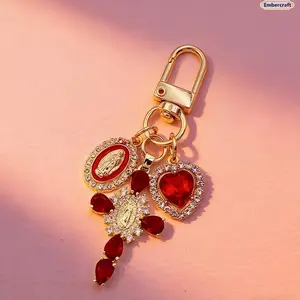 Rhinestone-Embellished Gold Cross Keychain, Catholic Religious Faith Symbol, Elegant Women's Key Ring, Casual Bag Charm, Holiday Gift for Purse Car Accessory Daily Use