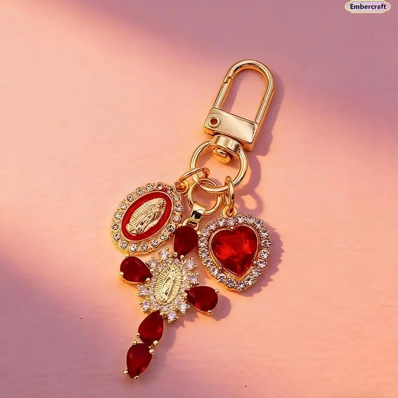 Women's Rhinestone-Embellished Gold Cross Keychain, Catholic Religious Faith Symbol, Elegant Bag Charm, Fashion Accessory for Women, Holiday Gift for Purse or Car Use, Bag Charms, Accessories For Women