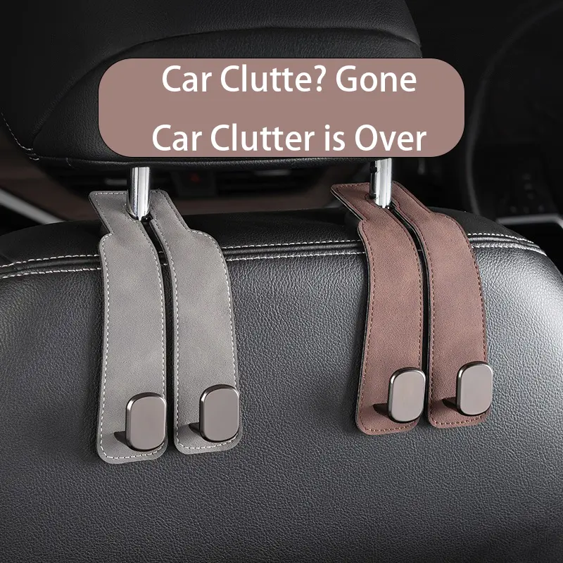 Universal Car Seat Back Storage Hooks, Suede Finish, Clip-On Car Seat Back Organizer for Clutter Control