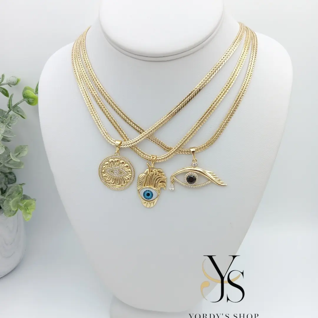 Yordy's Shop Fashionable Eye Chains 14k Gold Plated High Quality 20 Inch Elegant Design Drop Necklace with Charms