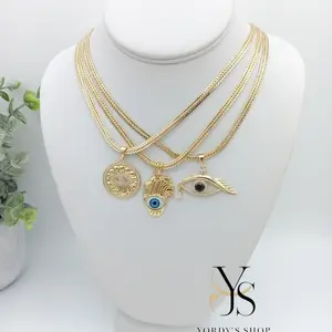 Yordy's Shop Fashionable Eye Chains 14k Gold Plated High Quality 20 Inch Elegant Design Drop Necklace with Charms