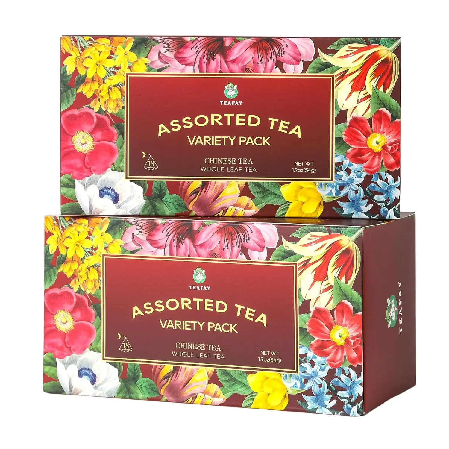 TEAFAY Assorted Tea Sampler – 9 Flavors, 18 Individually Wrapped Pyramid Tea Bags, 100% Natural, Handpicked, Whole Leaf,Great gift for tea lovers