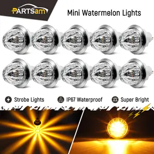 Partsam 10Pcs 3/4 inch LED Amber Watermelon Side Marker Clear Plastic Lens Dual Function Strobe + Marker Lights, Side Clearance Tail Griller Flash Lights Turn Signal Warning Waterproof Light for Trailer Truck RV 12V