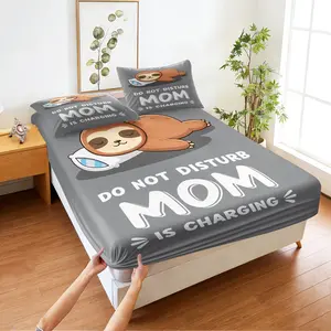 Cartoon Sloth Print Fitted Sheet Set,Includes 1 Fitted Sheet & 2 Pillowcases without Filler,Cute and comforting,Perfect bedding,Warm and pill-resistant,A modern bedroom decor gift suitable for mom,wife, or partner.