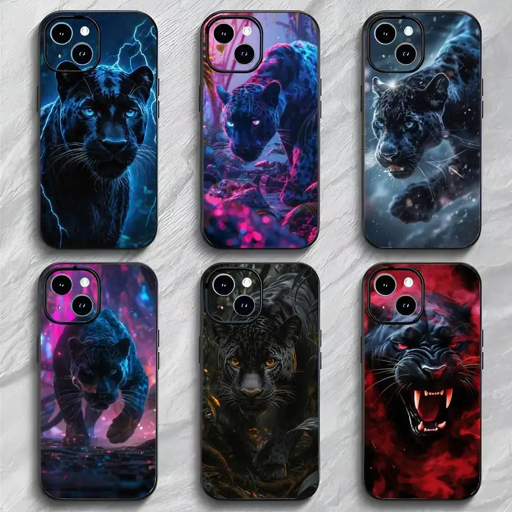 Animal Panther Phone Case Black Matte Thin Protective Cover For iPhone 11-17 Pro Max/Plus & Samsung Galaxy S23-S25