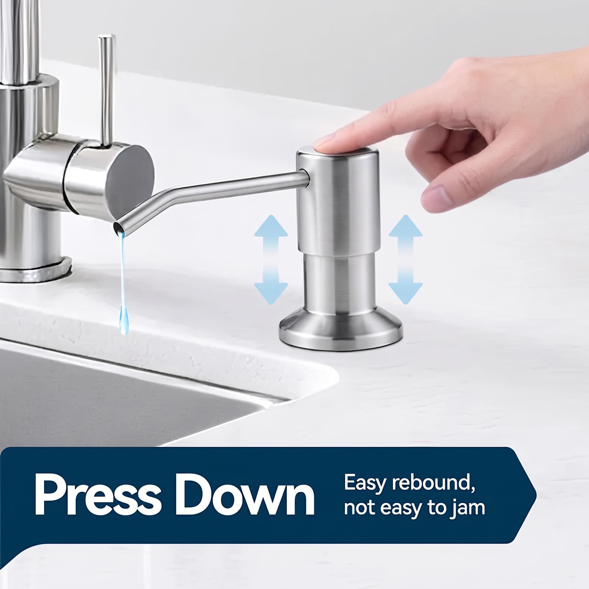 Dish Soap Dispenser for Kitchen Sink (Brushed Nickel), Countertop Sink Soap Dispenser Water Pump with 47” No-Spill Extension Tube Kit Design for Kitchen Bathroom, No More Refills, Kitchen Sink Accessories