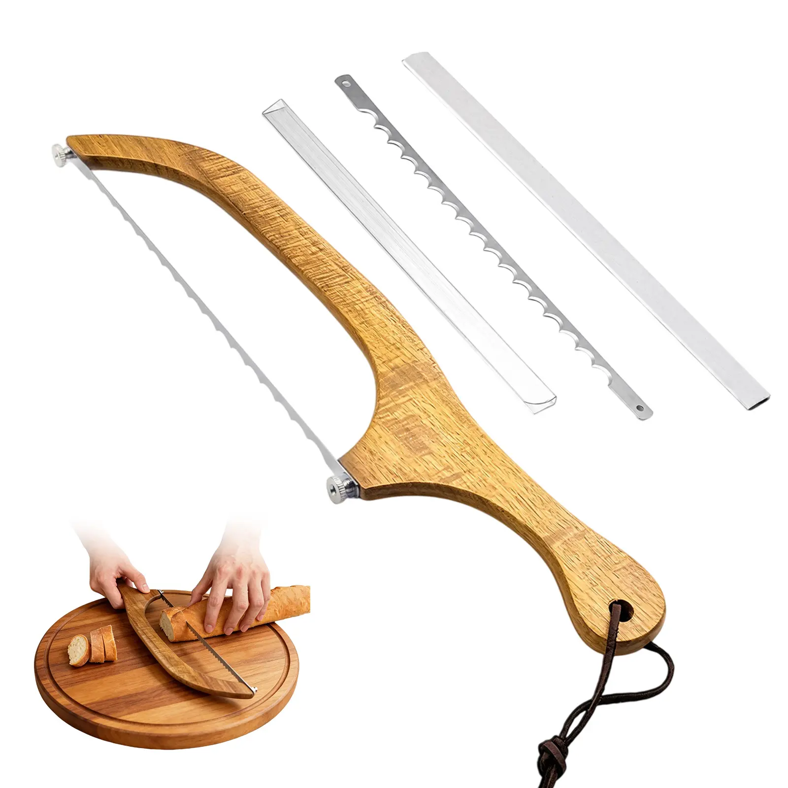 DGAPHRO Wooden Bread Slicer with Bread Knife and Screwdriver, Kitchen Household Products, Kitchen Cooking Utensils Tools, Cooking Accessories, Stainless Steel Serrated Bread Cutter for Bagels, Baguettes and More.