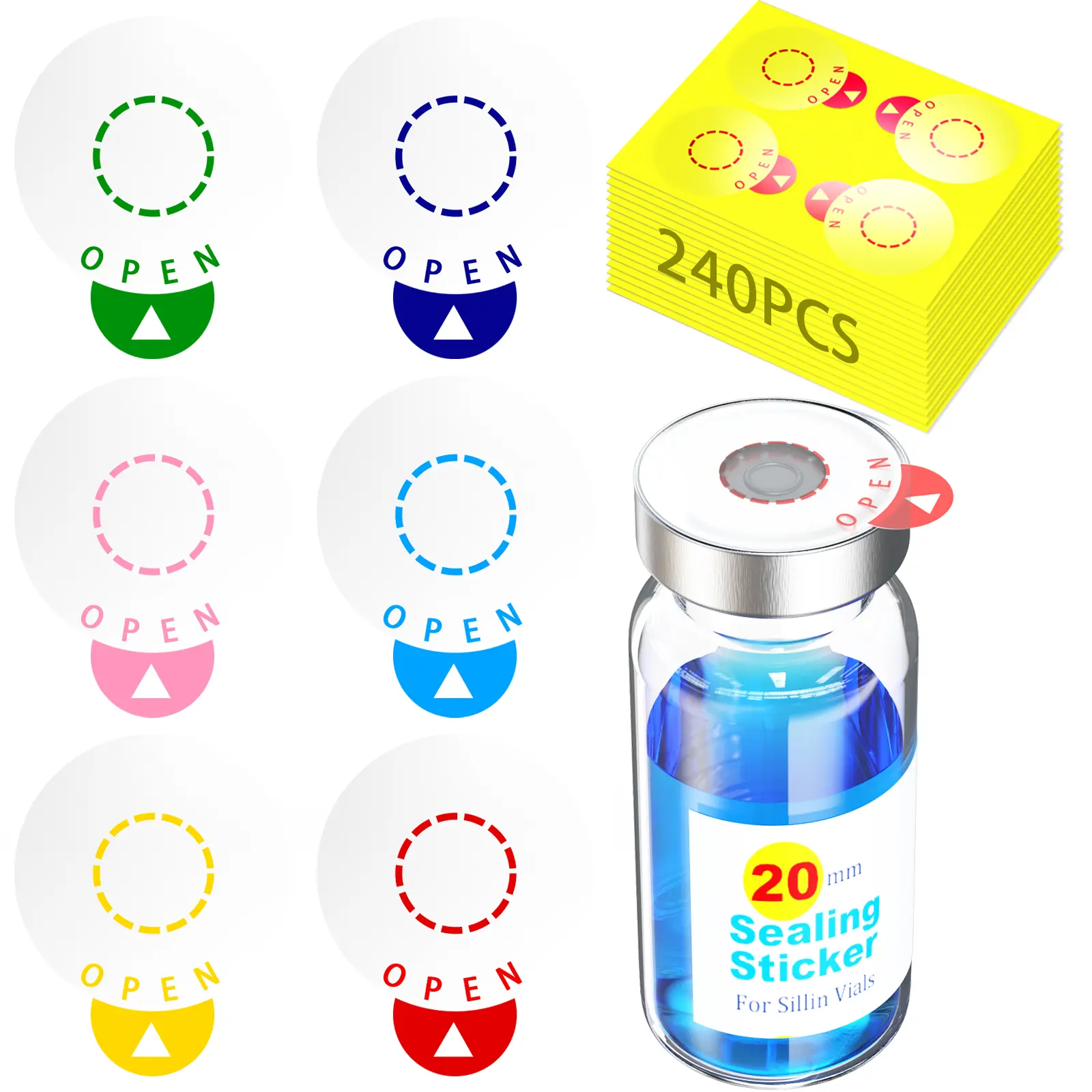 6-Color All-Season Research Lab Circle Sealing Stickers, 120/240pcs Clean-Remove Self-Adhesive Leak-Preventing Labels for 13mm/20mm Aluminum-Plastic Caps, 20mm 120pcs Option (Protects Contents)