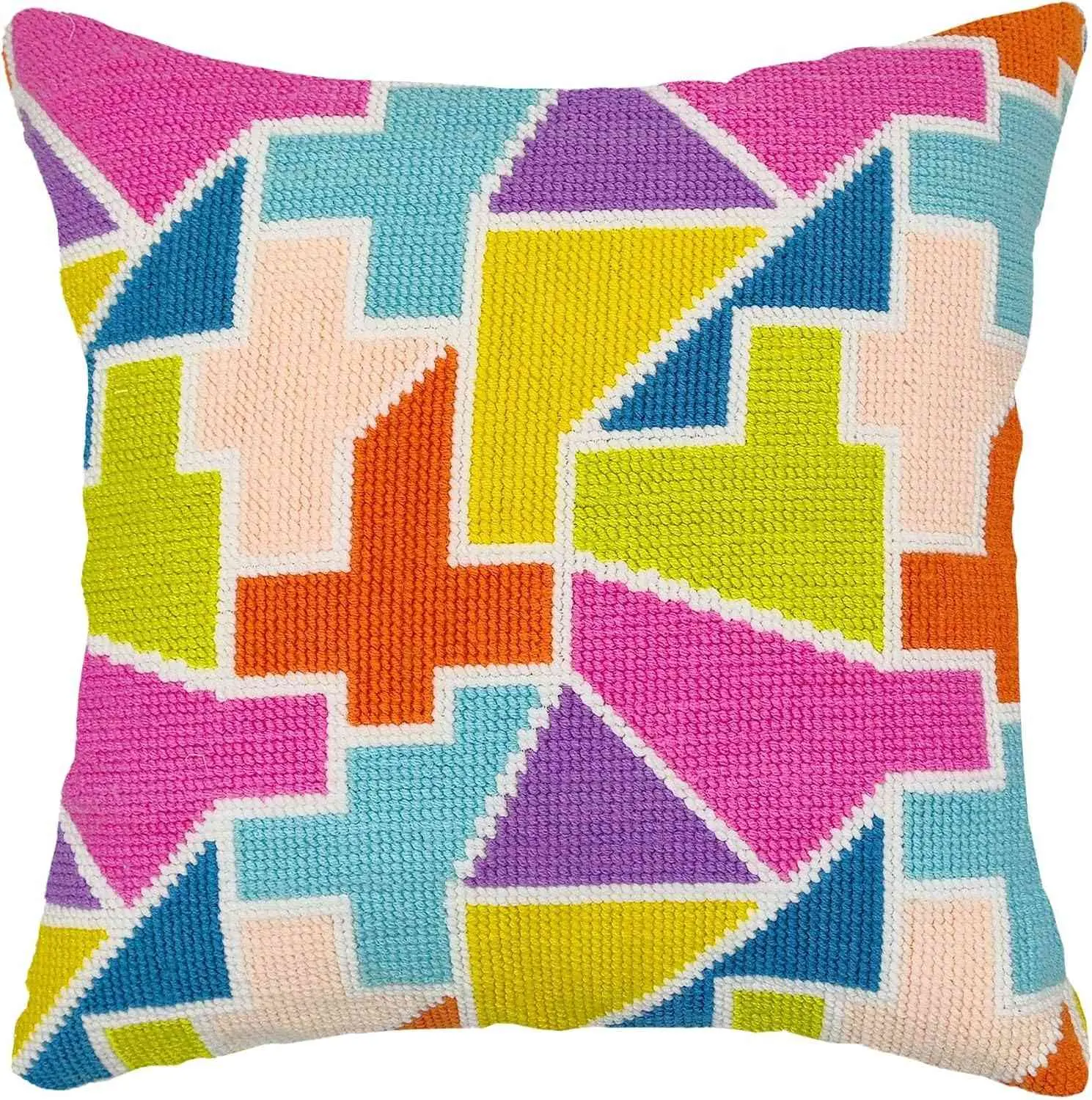 Needlepoint Pillow Kit - Bright Puzzle Design, Living Room Home Decor Accessory, Household Textile