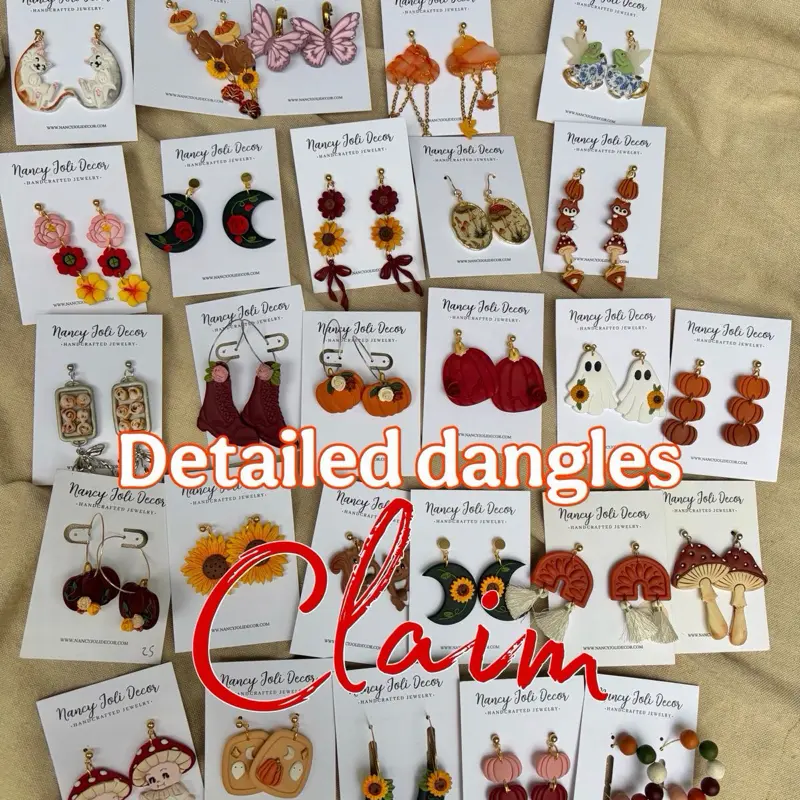 YOU CLAIM LIVE: Detailed Dangles polymer clay Collection for TikTok live polymer clay earrings hypoallergenic and stainless steel lightweight