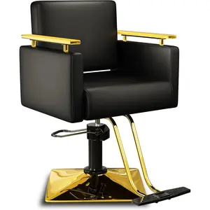 Baasha Professional Black and Gold Salon Chair, Luxury Hydraulic Styling Chair with Soft PU Leather, High-Density Foam Cushion, 360° Swivel, Heavy-Duty Steel Frame, 330 lbs Capacity, Ergonomic Design