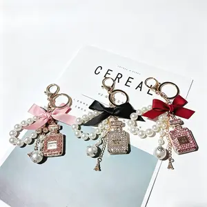 Pearl Perfume Purse Charm Keychain - Elegant, Chic Fashion Accessory for Handbags, Key Rings