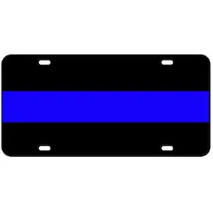 3D Thin Blue Line Reflective License Plate - Mirror Acrylic & Aluminum Custom Novelty Tag - 6x12 High-Gloss Law Enforcement Support Plate