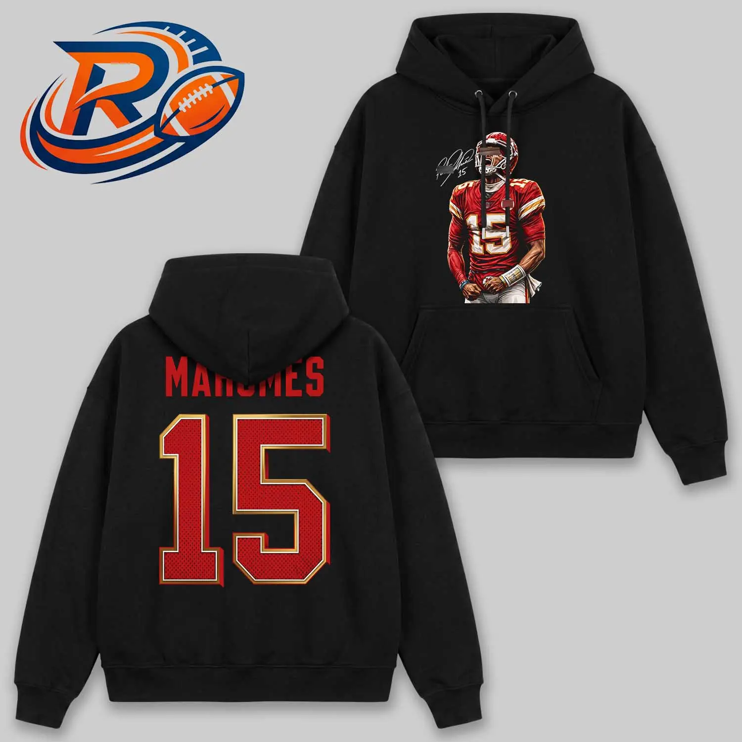 "Showtime" #15 Football Hoodie, Chiefs Quarterback Graphic Hoodie, "Showtime" Player Name & Number Sweatshirt, Vintage Football Fan Apparel, Chiefs Fan Hoodie, Game Day Streetwear, Retro Sports Graphic Hoodie, Gift for Football Fans