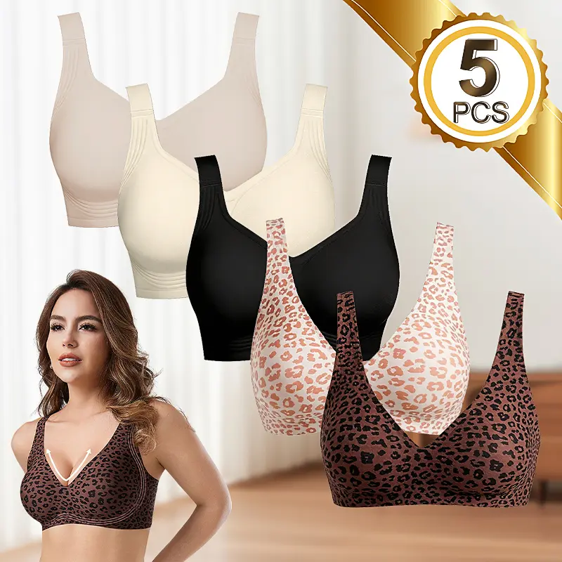 Women’s plus-size wireless bra with full cups; push-up design for lift and shaping. Comfortable wear, U-shaped back that smooths curves, widened shoulder straps, second-skin feel against the skin, seamless deep V—ideal for everyday home wear.