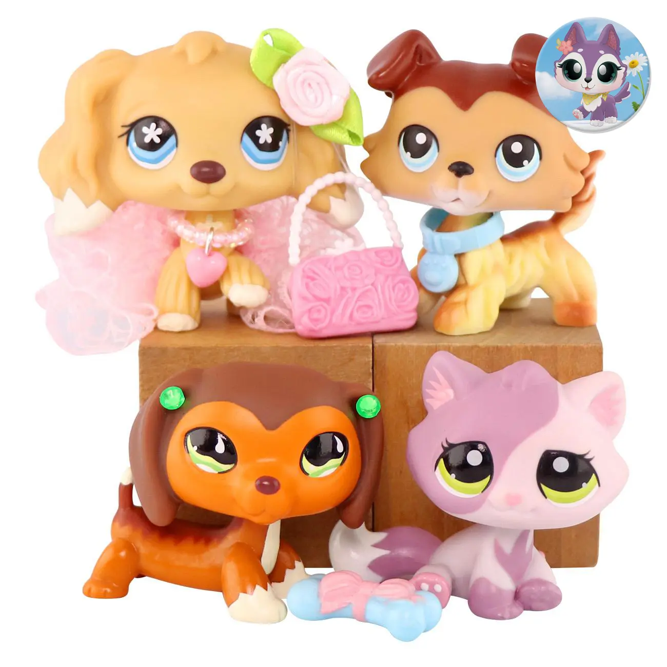 Minipetshop 4Pcs Cat and Dog Figures Set with Lovely Accessoires for Kids Compact and Versatile Play Figures