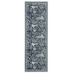 6 ft Rectangular Polyester Runner Rug - Blue, Forest Tiger Print, Modern, Machine Washable, for Hallway & Entryway, Polyester Material