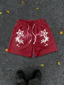 Men's American High Street Star Graffiti Print Shorts, Drawstring Waist, Side Pockets, Comfortable and Practical, Daily Wear