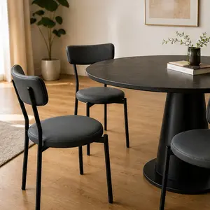 ARCH Set of 4 Comfi Leather-Textured Multi-Item Spill-Proof Modern Upholstered Dining Chairs - Sturdy Metal Legs, Ergonomic Curved Backrest, Easy-Clean Cushion, Metal/PU Leather/Wood Material, 11.00 lb Weight, Black Color Option, Comfi Dining Chairs, Leat