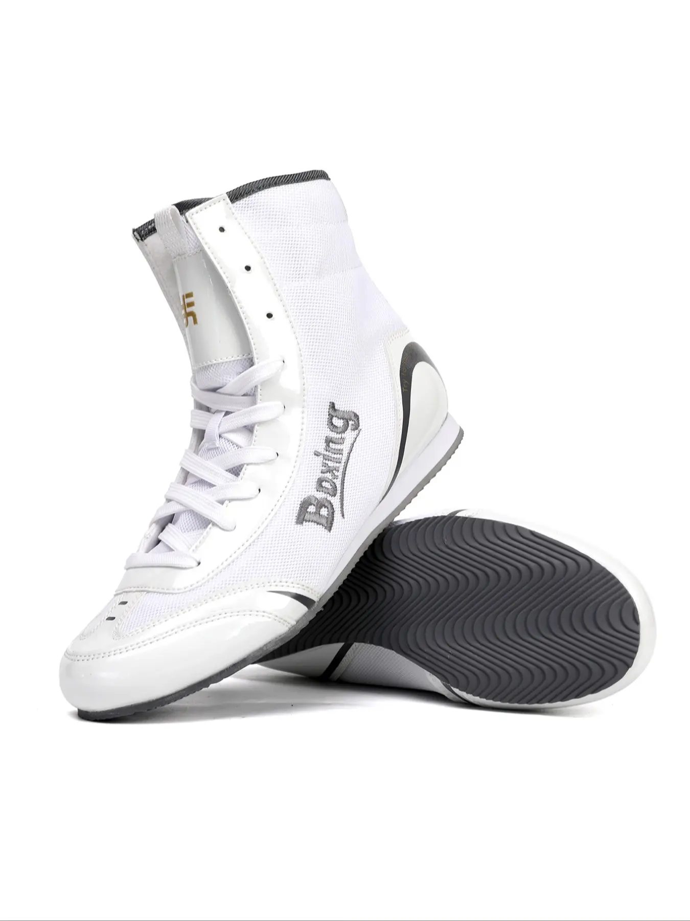 Men's High-Top Boxing Shoes, Medium Width, Fit, Breathable Mesh Upper, Durable Material, Ankle Support & Grip, Ideal for Wrestling & Street Style