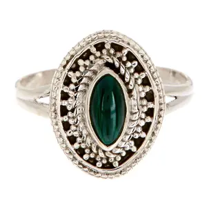 Sterling Silver Vintage Malachite Ring / Size: 8 Ring for Women Gift