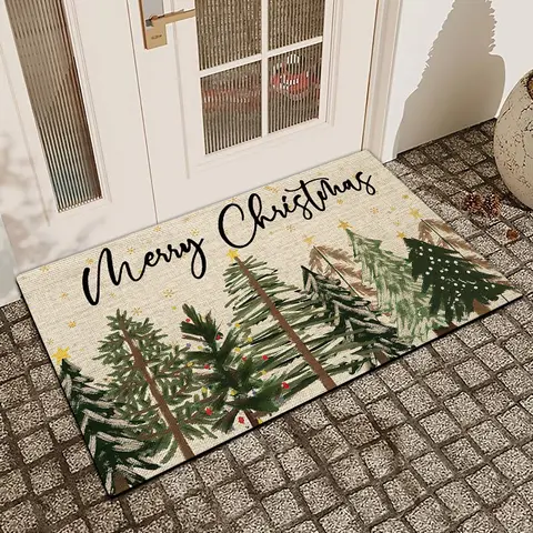 1Pc Simple Christmas Tree Drawing Silica Mud Anti-Slip Water-Absorbing Door Mat For Indoor And Outdoor Use Kitchen Dining Room Bathroom Bedroom And Holiday Non Slip Absorbent