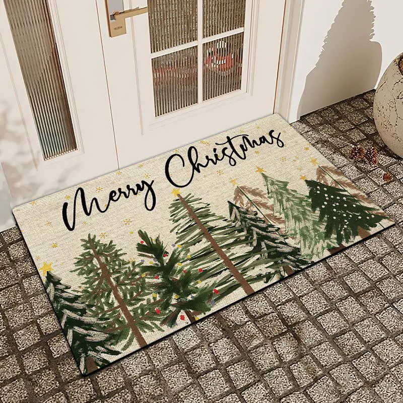 1Pc Simple Christmas Tree Drawing Silica Mud Anti-Slip Water-Absorbing Door Mat For Indoor And Outdoor Use Kitchen Dining Room Bathroom Bedroom And Holiday Non Slip Absorbent