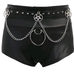 Goth Shorts & Pentagram PU Leather Belt Casual