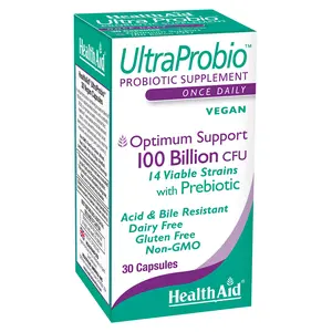 UltraProbio, 100 Billion 30ct Once Daily Capsules, Optimum Support, 100 Billion with Prebiotic, Acid & Bile Resistant, Non-GMO