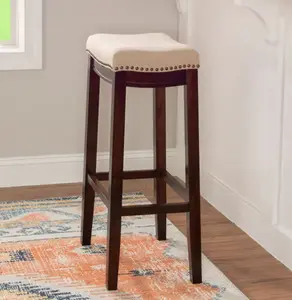 Linon Willamette Linen Backless 32" Bar Stool, Upholstered Counter Stool with Padded Seat, Farmhouse Kitchen Island Dining Seating