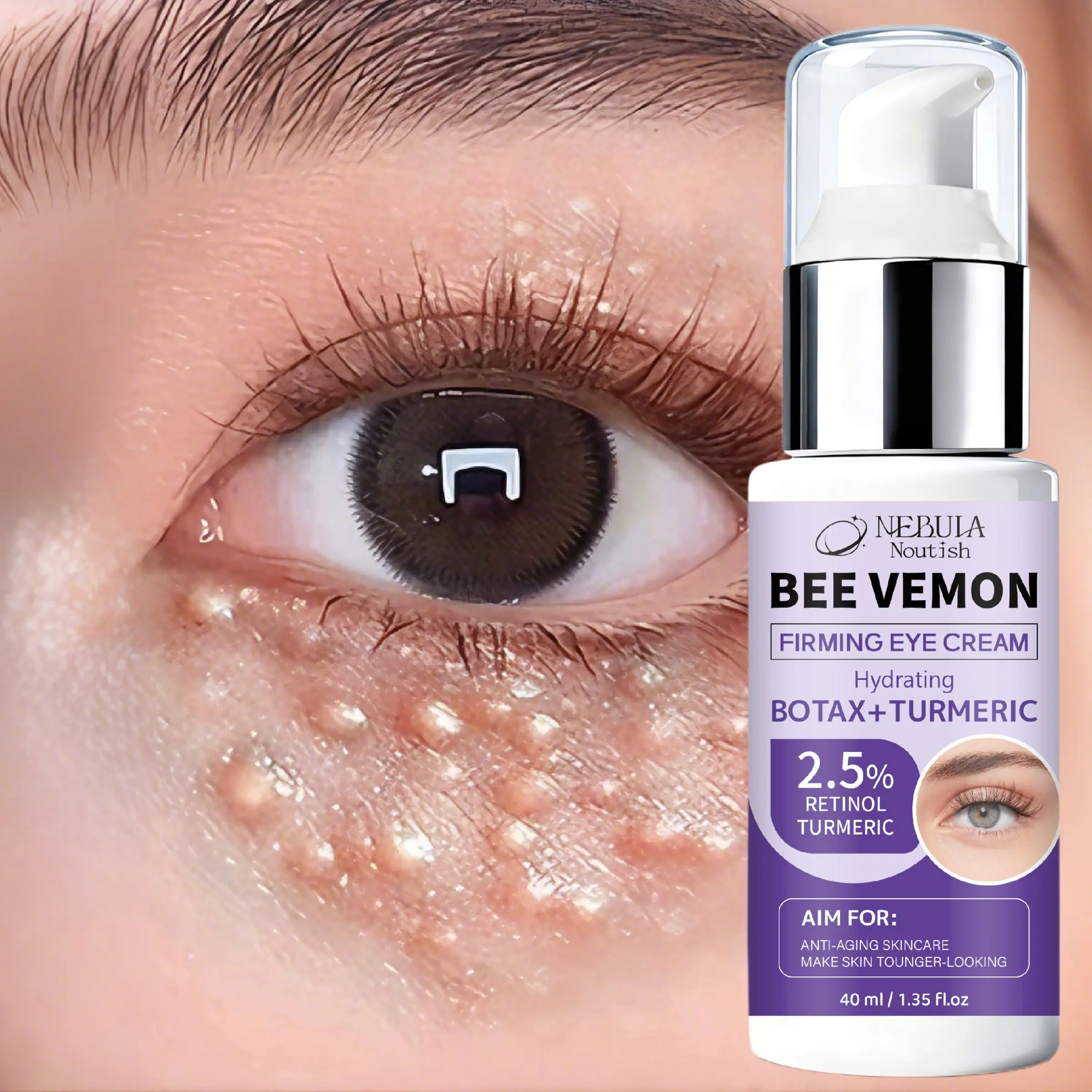 Bee Venom & Hyaluronic Acid Eye Cream, Smooths the Look of Fine Lines, Visibly Firms & Reduces Appearance of Dark Circles, Hydrates Sensitive Skin, for Early Signs of Aging