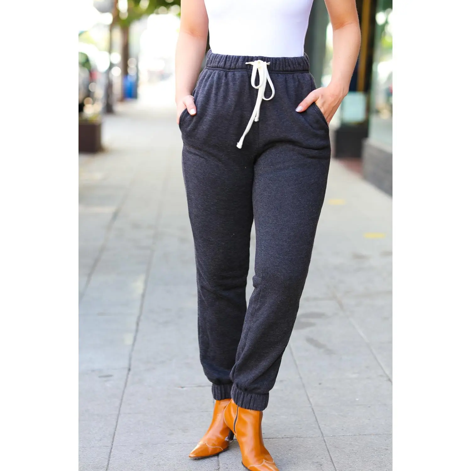 Feeling Cozy Ash Black Acid Wash Fleece Sweatpants
