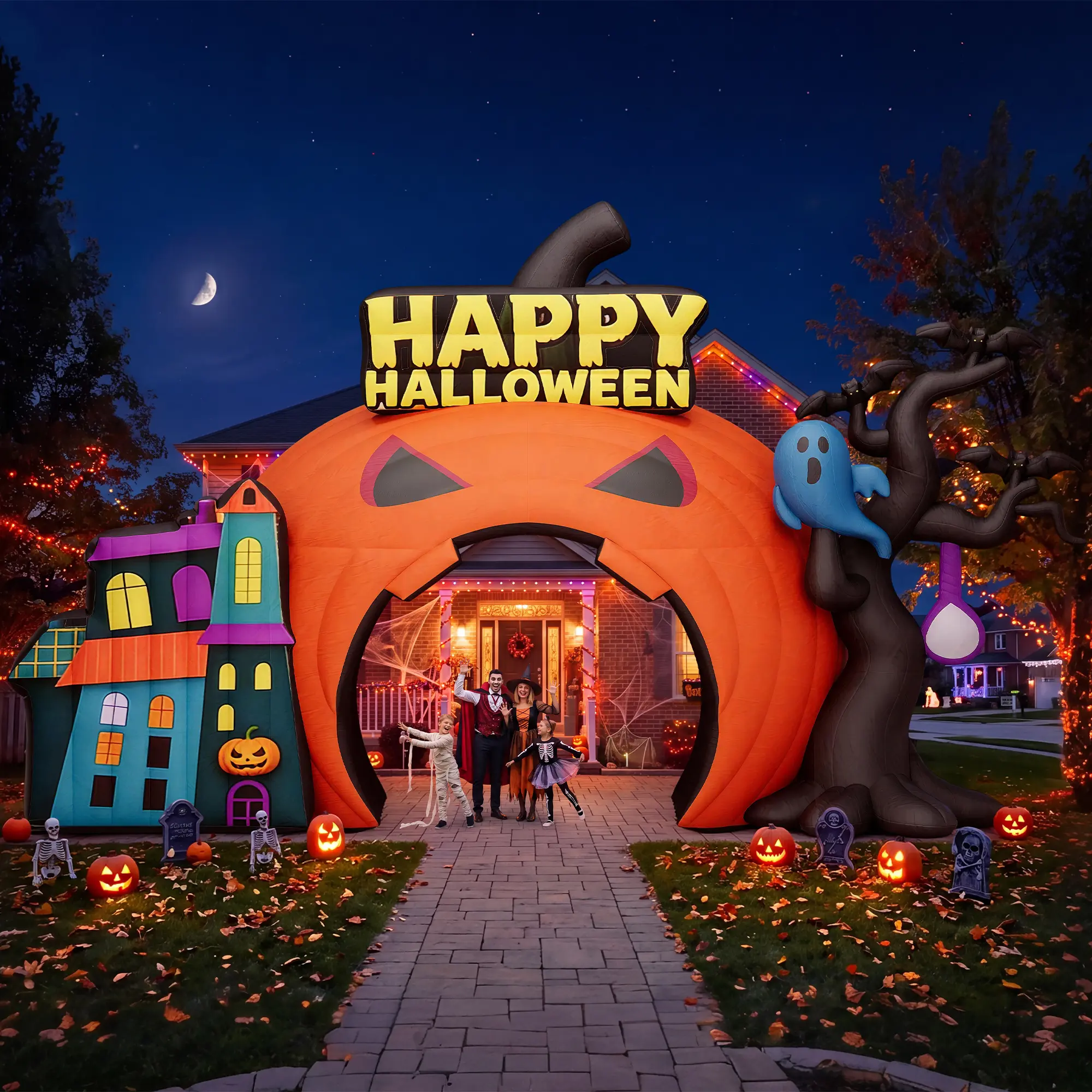 [Ships In Two Boxes]VanAcc Halloween Inflatable Combo with Blower | 420D Oxford Fabric, LED Lights Not Included, Outdoor Use, Holiday Party Decor, Easy Setup Blower, Inflatable Decoration