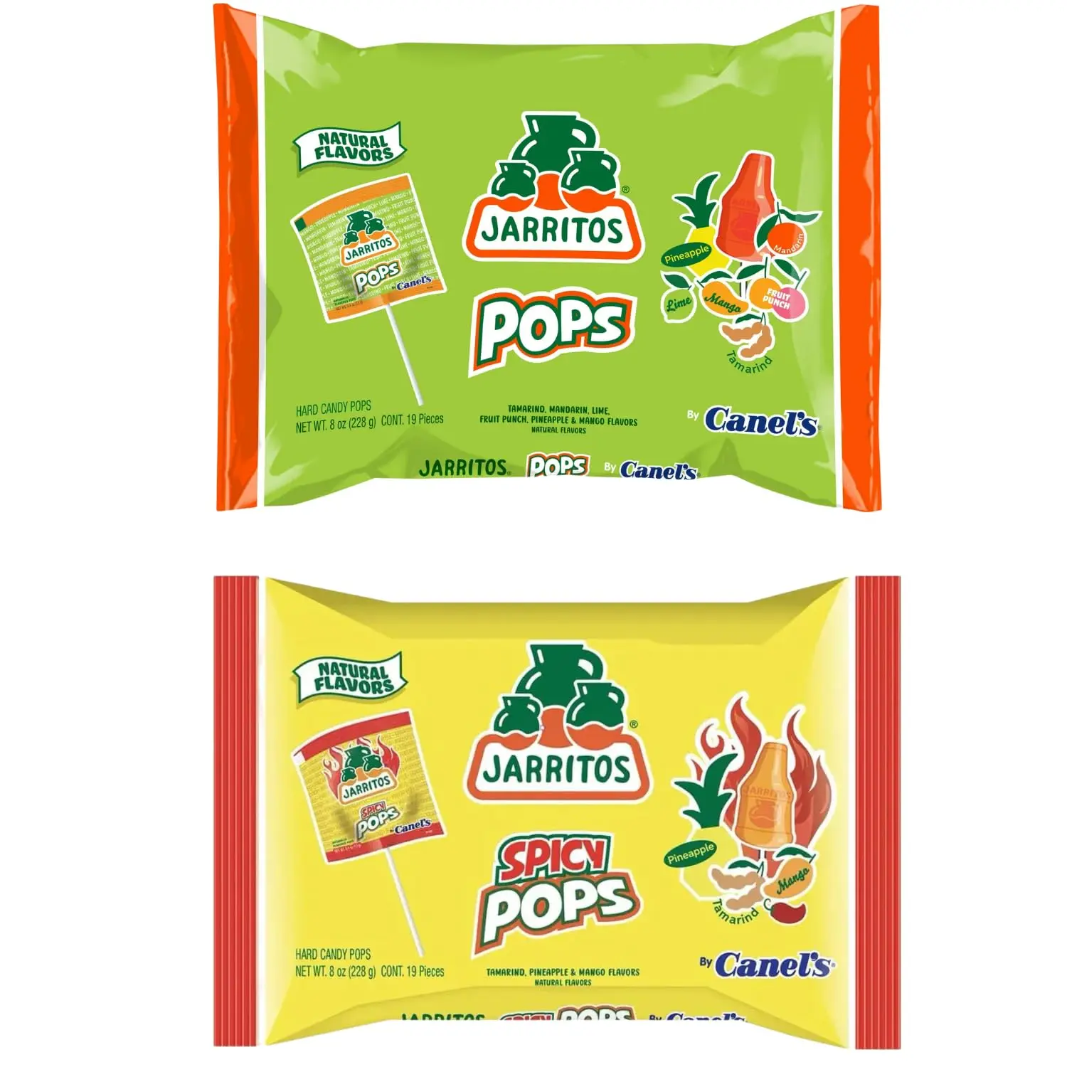 Jarritos Lollipops 8oz 19pcs (2 Pack) - Original and Spicy Pops - Natural Flavors