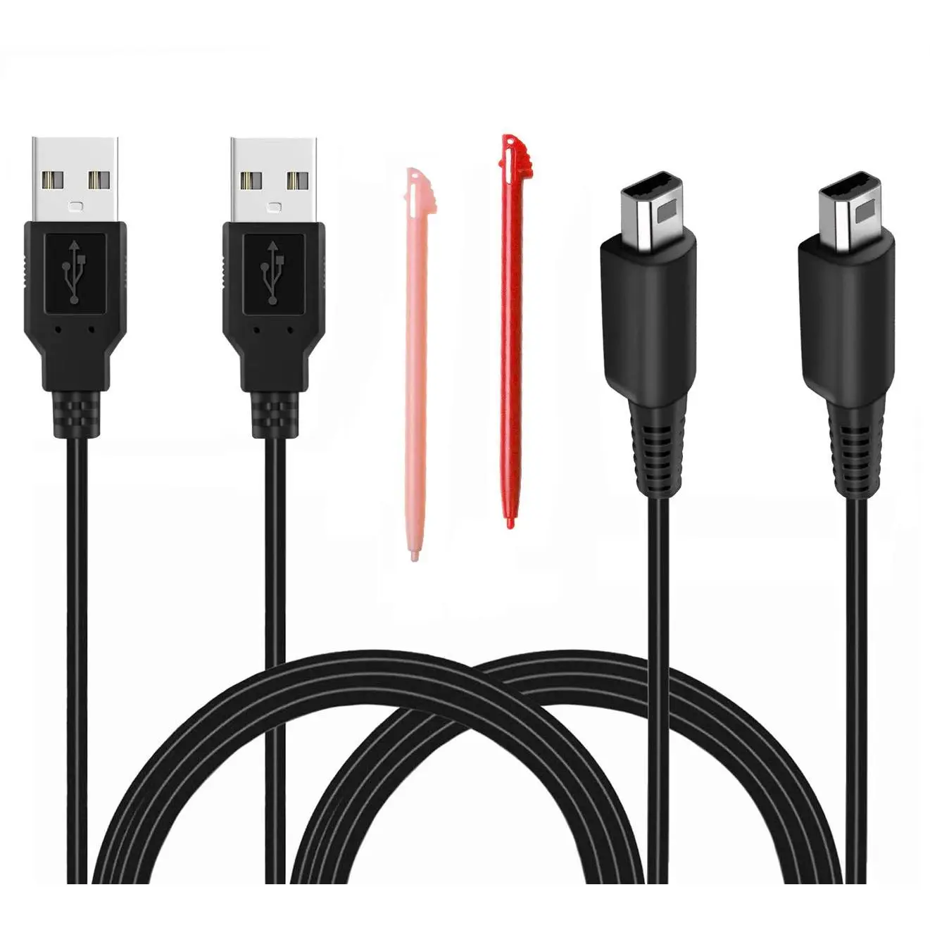 2 count 3.9ft USB Charger  Compatible with  3DS/ 2DS, Play and Charge  Cord Compatible with  3DS/ 2DS/ DSi with 2 Stylus