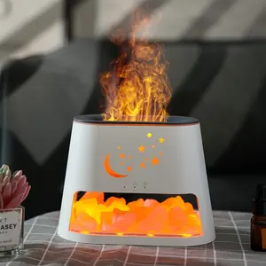 Natural Salt Stone Flame Essential Oil Diffuser USB Rock Aromatherapy Humidifier, Home Office Air Purifier, Large Mist Output