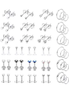 Diverse 30 Pairs Silvery Tiny Stud Hoop Earrings Acrylic Stainless Steel Stud Earrings for Women Men Stylish Small Endless Hoops Earrings Set Shining CZ Ball Round Stud Cartilage Labret Lip Tragus Helix Ear Piercing Ear Studs Jewelry Set