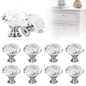 Crystal Glass Cabinet Knobs 30mm Diamond Shape Pulls for Kitchen, Dresser, Bookcase & Wardrobe - Durable Zinc Alloy & Crystal Glass Design
